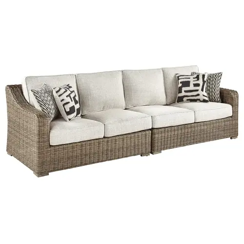 Loveseat Beachcroft Brown Aluminum Frame Relaxer Beige Loveseat Beachcroft Brown Aluminum Frame Relaxer Beige