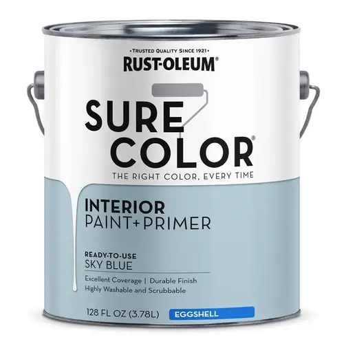 Sure Color Series Wall Paint, Eggshell, Sky Blue, 1 gal Can Sure Color Series Wall Paint, Eggshell, Sky Blue, 1 gal Can