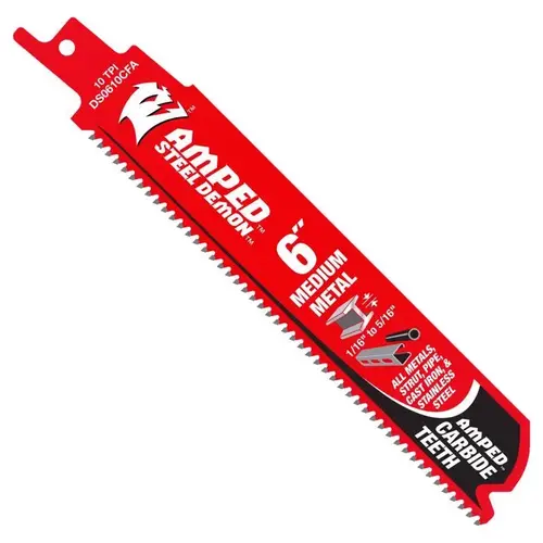 Reciprocating Saw Blade Demo Demon Amped 6" Carbide Tipped Medium Metal 10 TPI Red
