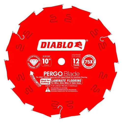 Circular Saw Blade, 10 in Dia, 5/8 in Arbor, 12-Teeth, Polycrystalline Diamond Cutting Edge