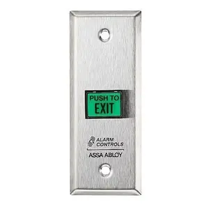 Alarm Controls TS-9 Narrow Green Square Push to Exit Button Satin Stainless Steel Finish