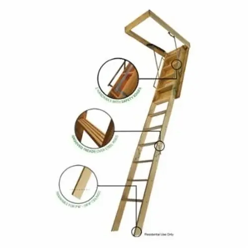 SUPERIOR S255410R3 Folding Attic Stairway, 7 ft 6 in to 10 ft 4 in H Ceiling, 300 lb, Wood