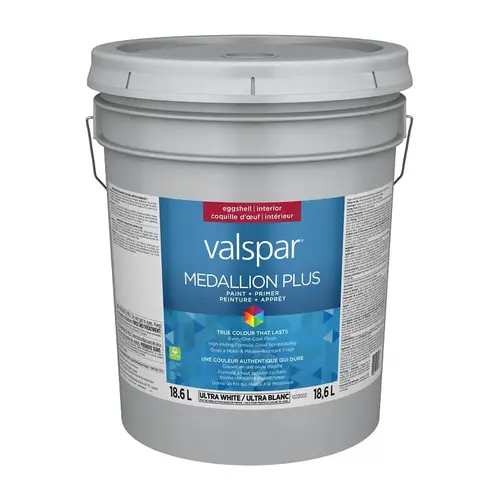 Interior Paint and Primer, Acrylic, Eggshell, Ultra White, 5 gal, 37 sq-m Coverage Area Interior Paint and Primer, Acrylic, Eggshell, Ultra White, 5 gal, 37 sq-m Coverage Area