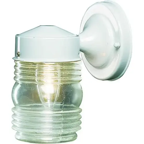 Outdoor Wall Fixture 6" White Clear Glass Jelly Jar