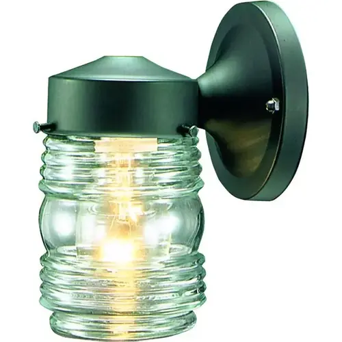 Outdoor Fixture 6" Jelly Jar with Clear Glass & Black Finish
