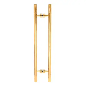 CRL CT18X18BR Polished Brass 25" Overall Length Glass Mounted Back-to-Back Ladder Style Pull Handle with Undercut Accent Rings