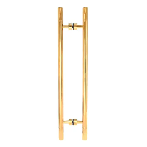 Polished Brass 25" Overall Length Glass Mounted Back-to-Back Ladder Style Pull Handle with Undercut Accent Rings