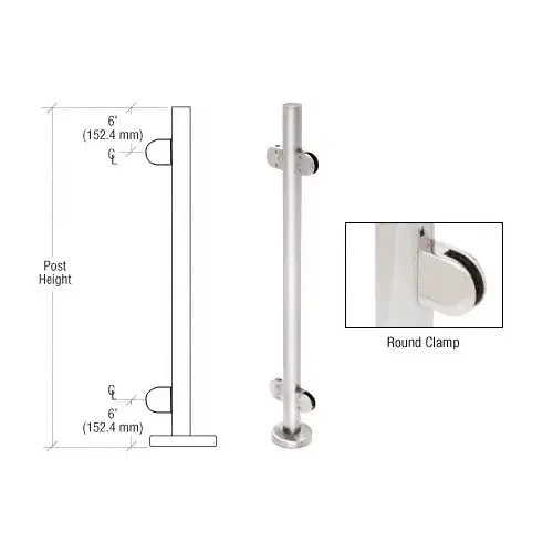 Polished Stainless 42" Steel Round Glass Clamp 180 Degree Center Post Railing Kit