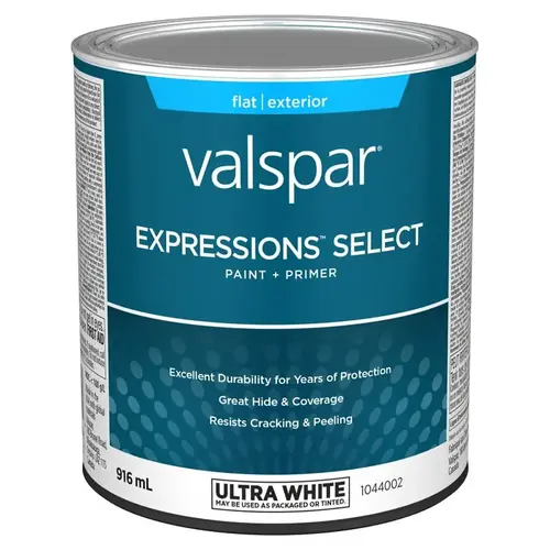 Exterior Latex Paint and Primer, Acrylic, Flat, Ultra White, 1 qt Exterior Latex Paint and Primer, Acrylic, Flat, Ultra White, 1 qt