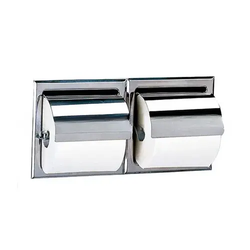 Double Roll Recessed Toilet Tissue Dispenser with Hoods Bright Stainless Steel Finish Double Roll Recessed Toilet Tissue Dispenser with Hoods Bright Stainless Steel Finish