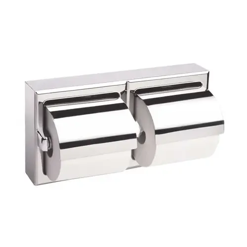 Double Roll Surface Mounted Toilet Tissue Dispenser with Hoods Bright Stainless Steel Finish