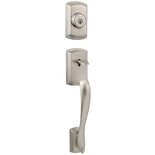 Avalon Single Cylinder Exterior Handleset SmartKey with RCAL Latch and RCS Strike Satin Nickel Finish Avalon Single Cylinder Exterior Handleset SmartKey with RCAL Latch and RCS Strike Satin Nickel Finish