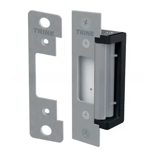 Electric Strike, 12-24VAC/DC, Cylindrical and Deadlatch, Includes 4 Faceplates 4-7/8" x 1-1/4" in Both Satin Stainless