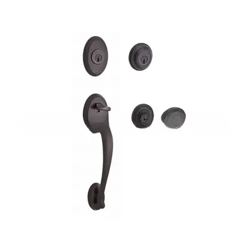 Double Cylinder Columbus Handleset with Right Hand Curve Lever and Traditional Round Rose with 6AL Latch and Dual Strike Venetian Bronze Finish Double Cylinder Columbus Handleset with Right Hand Curve Lever and Traditional Round Rose with 6AL Latch and Dual Strike Venetian Bronze Finish