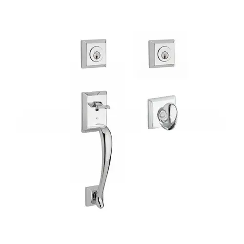 Double Cylinder Napa Handleset with Ellipse Knob Traditional Square Rose with 6AL Latch and Dual Strike Bright Chrome Finish Double Cylinder Napa Handleset with Ellipse Knob Traditional Square Rose with 6AL Latch and Dual Strike Bright Chrome Finish