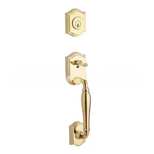 Full Dummy Westcliff Handleset Left Hand Federal Lever and Traditional Round Rose Lifetime Brass Finish Full Dummy Westcliff Handleset Left Hand Federal Lever and Traditional Round Rose Lifetime Brass Finish