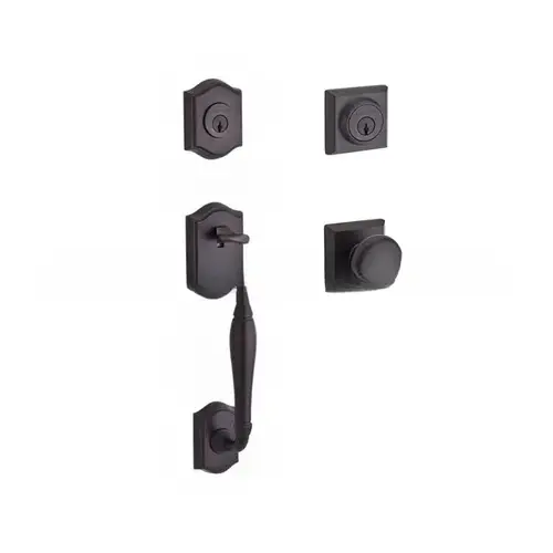 Double Cylinder Westcliff Handleset with Round Knob and Traditional Square Rose with 6AL Latch and Dual Strike Venetian Bronze Finish Double Cylinder Westcliff Handleset with Round Knob and Traditional Square Rose with 6AL Latch and Dual Strike Venetian Bronze Finish