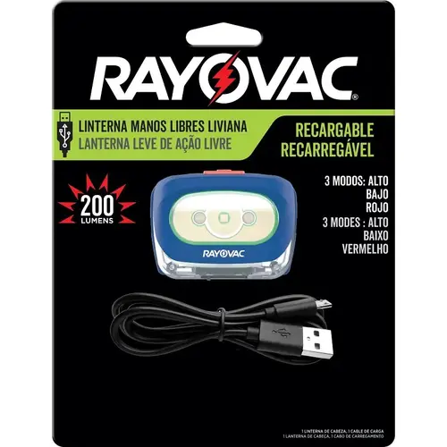 Rechargeable Headlamp, Lithium-Ion Battery, LED Lamp, 8 hr Run Time Blue