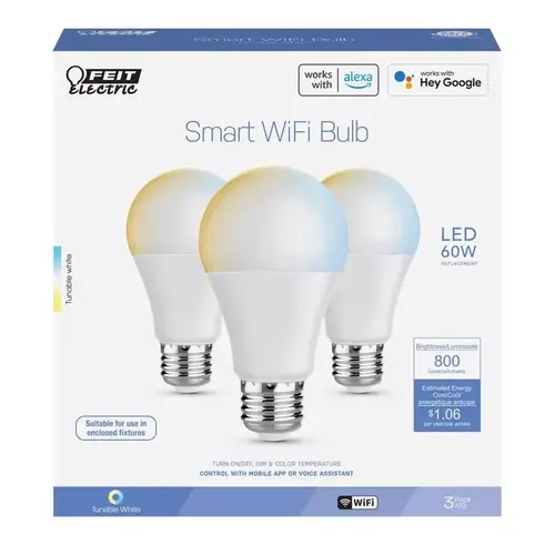 LED Bulb A19 E26 (Medium) Smart-Enabled Adjustable White 60 Watt Equivalence Clear LED Bulb A19 E26 (Medium) Smart-Enabled Adjustable White 60 Watt Equivalence Clear