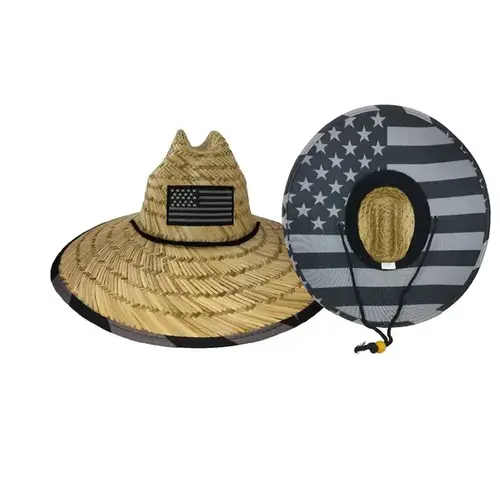 Jafari Black & White US Flag Straw Hat w/ 5 in. Brim Jafari Black & White US Flag Straw Hat w/ 5 in. Brim