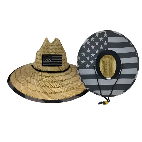 Jafari Black & White US Flag Straw Hat w/ 5 in. Brim Yellow Jafari Black & White US Flag Straw Hat w/ 5 in. Brim Yellow
