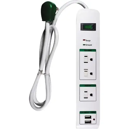 3-Outlet 2-USB Surge Protector Power Strip with 3' Heavy Duty Cord 3-Outlet 2-USB Surge Protector Power Strip with 3' Heavy Duty Cord