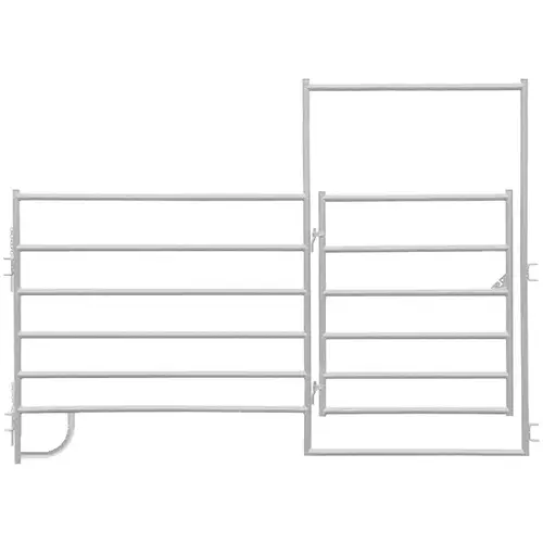 Corral Panel 6-Bar Square Corner 10ft with 4ft Gate - Galvanized Corral Panel 6-Bar Square Corner 10ft with 4ft Gate - Galvanized
