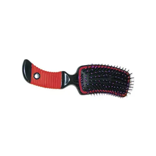 Curved Mane Brush With Grip Handle & Pin Bristles - Red Curved Mane Brush With Grip Handle & Pin Bristles - Red
