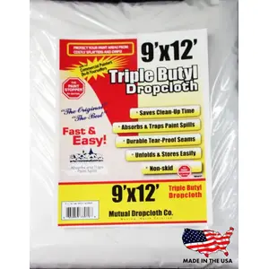 Mutual Dropcloth 36420421 Paint Stopper Triple Butyl Coated Dropcloth 9 x 12 - White
