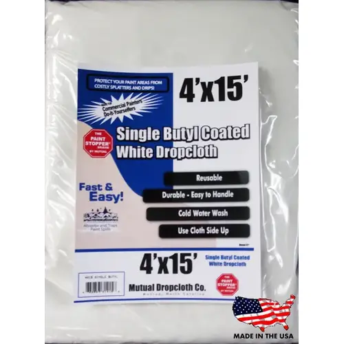 Paint Stopper Single Butyl Coated Dropcloth 4 x 15 - White