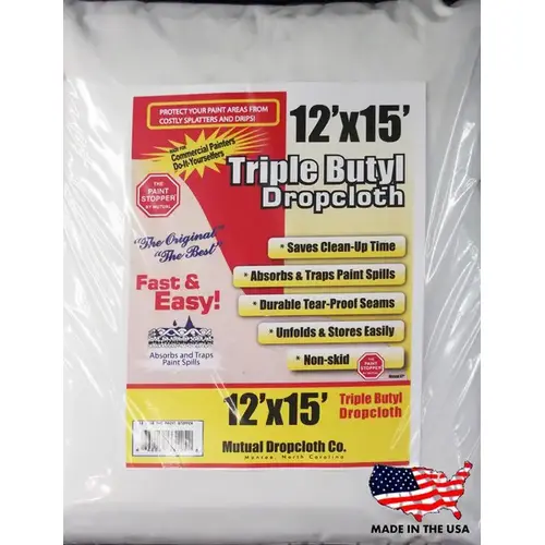 Paint Stopper Triple Butyl Coated Dropcloth 12 x 15 - White Paint Stopper Triple Butyl Coated Dropcloth 12 x 15 - White