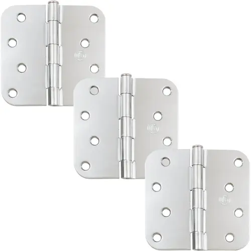 4" Door Hinges, 5/8" Radius Corner, Polished Chrome, 3-Pack 4" Door Hinges, 5/8" Radius Corner, Polished Chrome, 3-Pack