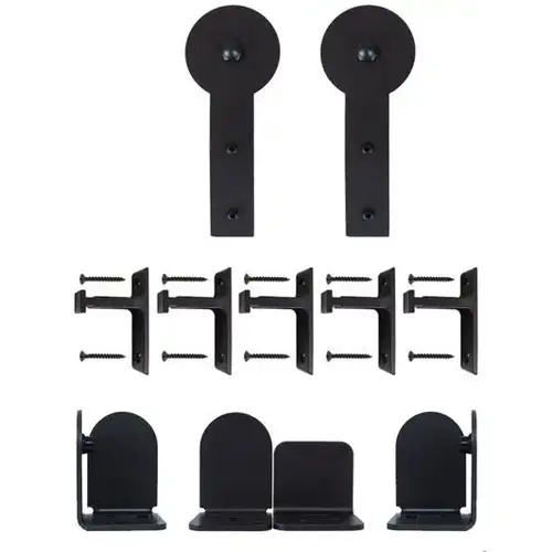 Round Stick Hardware Set with Short Brackets - Matte Black