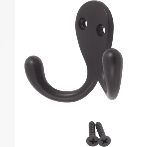 Double Robe Hook, 2-1/8" High, 1" Projection, Matte Black Double Robe Hook, 2-1/8" High, 1" Projection, Matte Black