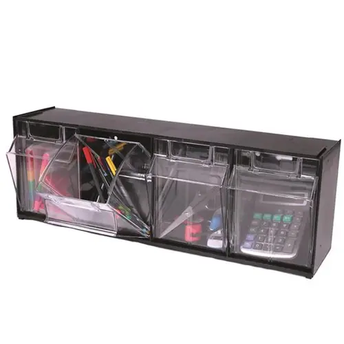 Compartment Interlocking Tilt Bin - Black