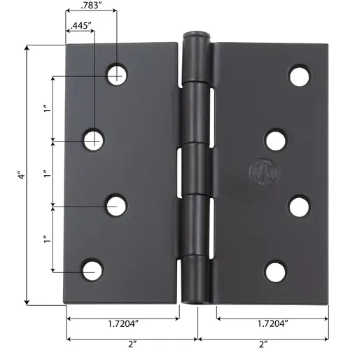Stone Harbor Hardware 4" Door Hinges, Square Corner, Matte Black, 2-Pack