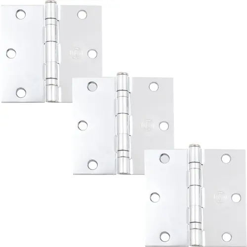 Stone Harbor Hardware 3-1/2" Ball-Bearing Door Hinges, Square Corner, Polished Chrome, 3-Pack