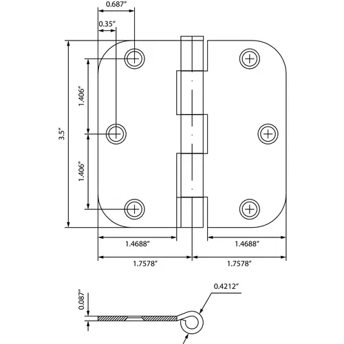 3-1/2" Door Hinges, 5/8" Radius Corner, Antique Nickel, 3-Pack 3-1/2" Door Hinges, 5/8" Radius Corner, Antique Nickel, 3-Pack