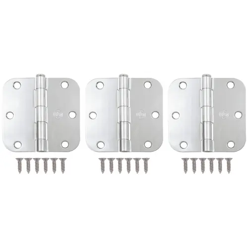 3.5" 5/8R Door Hinge - pack of 3 - Polished Chrome 3.5" 5/8R Door Hinge - pack of 3 - Polished Chrome