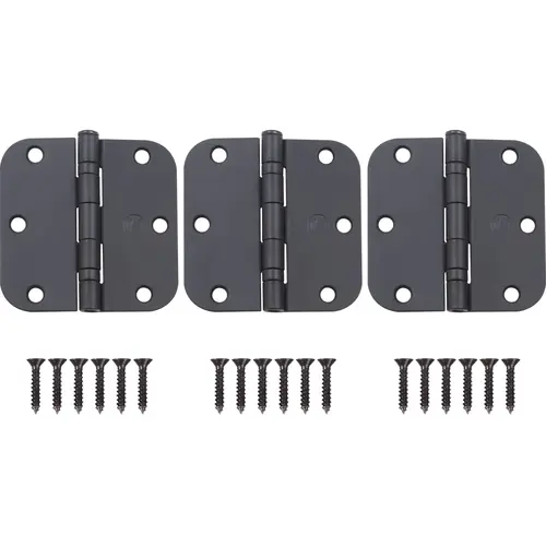 Stone Harbor Hardware 3-1/2" Ball-Bearing Door Hinges, 5/8" Radius Corner, Matte Black, 3-Pack Stone Harbor Hardware 3-1/2" Ball-Bearing Door Hinges, 5/8" Radius Corner, Matte Black, 3-Pack
