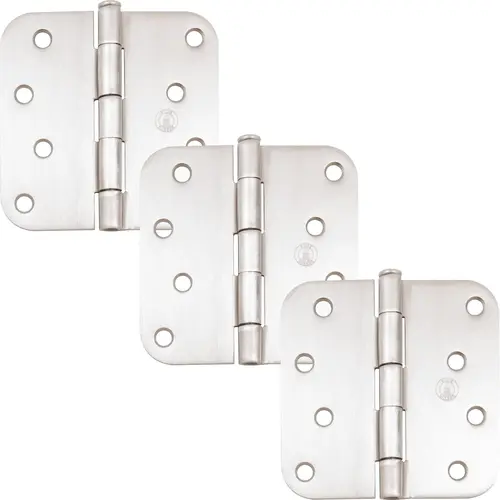 4" Door Hinges, 5/8" Radius Corner, Satin Nickel, 3-Pack 4" Door Hinges, 5/8" Radius Corner, Satin Nickel, 3-Pack