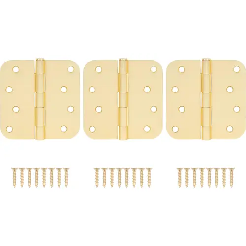 4" Door Hinges, 5/8" Radius Corner, Satin Brass, 3-Pack 4" Door Hinges, 5/8" Radius Corner, Satin Brass, 3-Pack