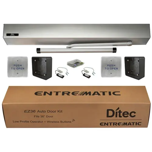 EZ36 Door Operator Kit with HA8-LP and Universal Arm for 36" Door - Clear Satin Aluminum EZ36 Door Operator Kit with HA8-LP and Universal Arm for 36" Door - Clear Satin Aluminum
