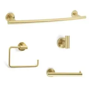 Amerock ARRONDIBBZ5 Bathroom Kit with BH26540BBZ Tissue Roll Holder BH26541BBZ Towel Ring BH26543BBZ Towel Bar BH26542BBZ Robe Hook Golden Champagne Finish