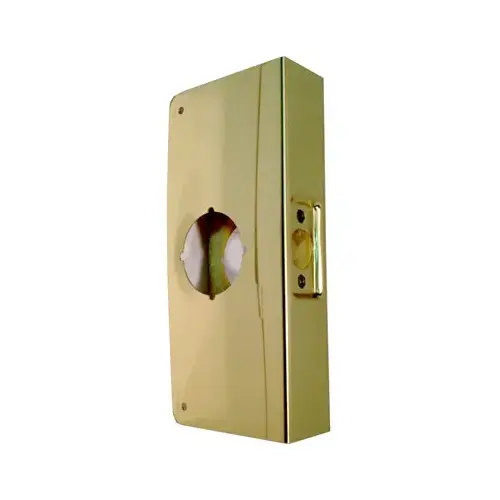 2 PB V 2-3/8" Backset 1-3/4" Door 4" x 9" Wrap Around Plate with Recessed Latch Area - Polished Brass