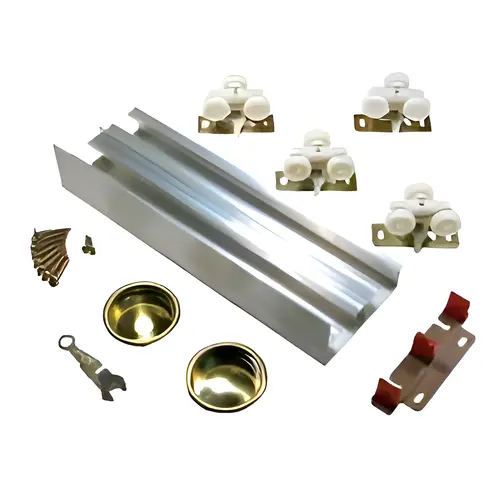 Heavy-Duty 2 Door Bypass Hardware Set, 60" Track, 1-3/4" Door Thickness, Aluminum Finish, Sliding Door Hardware