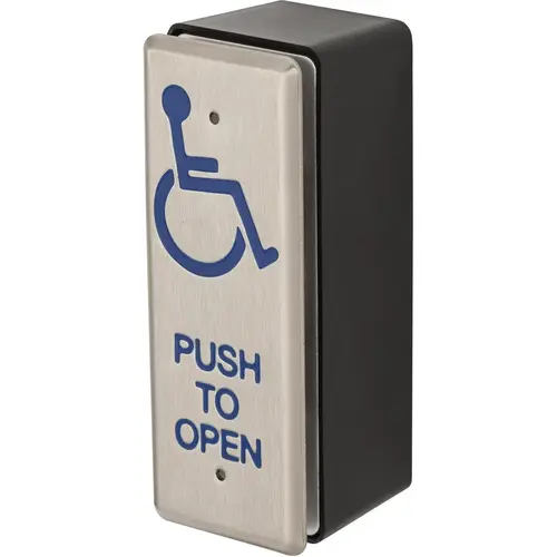 Rectangular Narrow Push Plate with Black Box; Stainless Steel Faceplate with SPDT Switch Satin Stainless Steel Finish