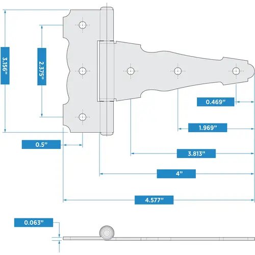 SPB841 4" Ornamental / Reversible T Hinges - Black SPB841 4" Ornamental / Reversible T Hinges - Black