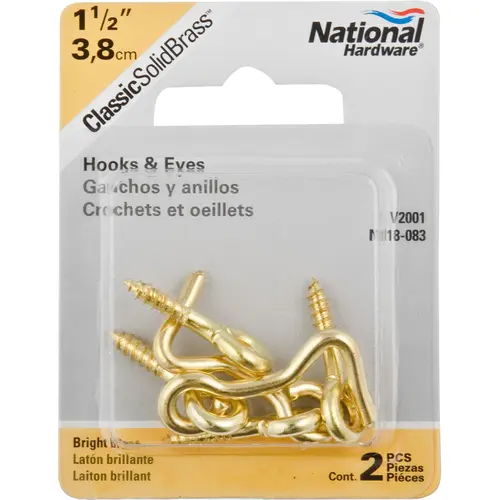 V2001 1-1/2" Hook & Eye Solid Brass Finish