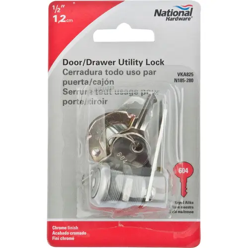 VKA825 1/2" Door / Drawer Utility Lock - Polished Chrome VKA825 1/2" Door / Drawer Utility Lock - Polished Chrome